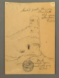 Tegning, slottstårnet, Sion, muligens 1868