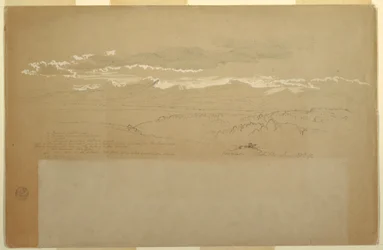 Tegning, utsikt over fjellkjeden, Ecuador, 27. juni 1857