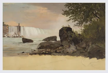 Tegning, utsikt over Canadian Falls og Goat Island, september eller oktober 1856