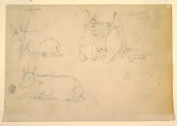 Tegning, utsikt over hukende kveg, september 1844