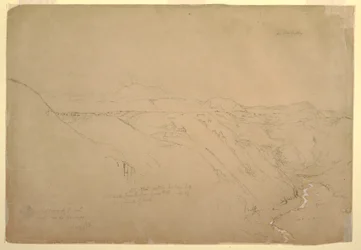 Tegning, Puresé-vulkanen og Rio de Vinagre, Purese, Colombia, august 1853