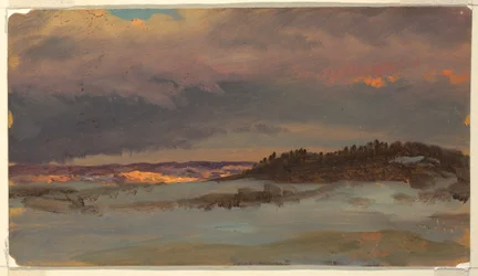 Tegning, Vinterlandskap med Blue Hill ved solnedgang, Hudson, New York, 1870–75