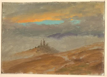 Tegning, vinterlandskap, utsikt over Zuarry-høyden, skumring, 1850–60