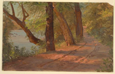 Landskap fra Nord-Amerika (Road by a Lake)
