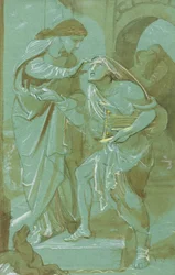 Studie for The Blind Man of Bethsaida på nordmuren av Chapel of the Ascension, London (penn og blekk og akvarell på grønt papir)