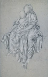 Studie for The Daphnephoria, ca. 1876 (svart-hvitt kritt på blått papir)