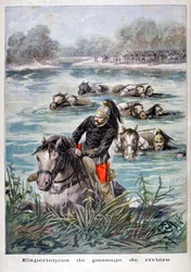 Fransk kavaleri som forser en elv, 1896