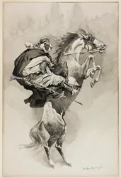 «Mens de kastet dyrene sine tilbake på huk», illustrasjon for An Arabian Day and Night, i Harper#39;s New Monthly Magazine