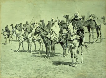 Karavane i Sahara (pensel, penn og blekk)