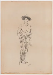 Skisse av en Texas Ranger for "How the Law Kom inn i Chaparral"