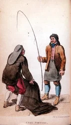 The Coal Porters from Ackermanns World in Miniature, 1800-tallet (farget litho)
