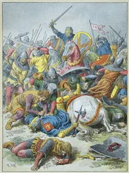Kong Philip Auguste i slaget ved Bouvines i 1214 (gravering)