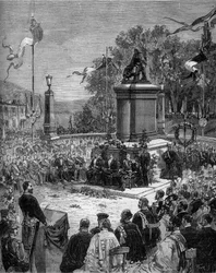 Innvielse av statuen av Blaise Pascal (1623-1662) på Place Saint Herem av Clermond Ferrand (Clermond Ferrand), Puy de Dome (63). 5. september