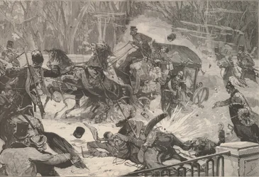 Attentatet på Aleksander II 13. mars 1881. Fra Le Monde Illustré, 1881.