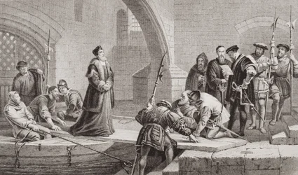 Thomas Cranmer (1489–1556) ved Forræderporten, fra «Illustrasjoner av engelsk og skotsk historie» bind I (gravering)