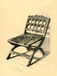 Sammenleggbar stol, valnøtttre, 1500-1600-tallet, 1881.