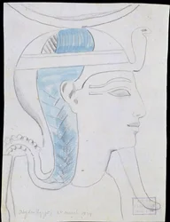 Studie av et relieff av guden Khonsus hode i Seti Is tempel, Abydos, 1874