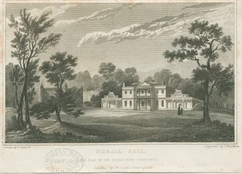 Tixall Hall: gravering, nd [c 1830] (trykk)