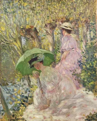 Two Young Girls in a Garden, ca. 1911 (olje på lerret)