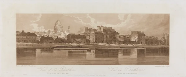 Utsikt over Pantheon, tatt fra Arseal 1803; Plate 12 fra Views in Paris, Emanuel Volume-sporingen av platen 1981.25.2621
