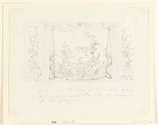 Tegning, The Royal Pavilion, Brighton, Blå (sør) salong, foreslått veggdekorasjon, ca. 1820