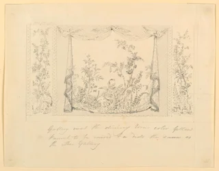 Tegning, The Royal Pavilion, Brighton, Blå (sør) salong, foreslått veggdekorasjon, ca. 1820