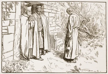 Owini ved klosteret, illustrasjon fra 'The Church of England: A History for the People' av HDM Spence-Jones, pub. ca. 1910 (sepia-bilde)
