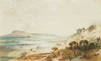 Utsikt over Portland og Sandsfoot Castle, Dorset (akvarell)