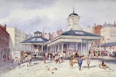 Utsikt over Newgate Market på Paternoster Square, City of London, 1836.