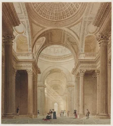 Interiøret i Pantheon i Paris (akvarell over grafitt)