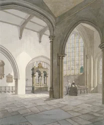 Innvendig sør-vest utsikt over Church of St Helen, Bishopsgate, City of London, 1820