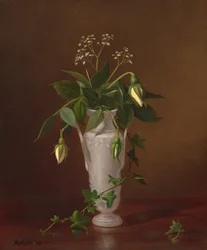 Myosotis og roser i en vase, u.å. (olje på lerret)