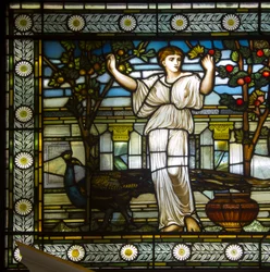 London, Thomas Goode Showroom, South Audley Street, GE Cooke, tilskrevet Frederick Vincent Hart (1843-1914), Classical Maidens In A Garden, 1876