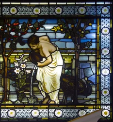 London, Thomas Goode Showroom, South Audley Street, GE Cooke, tilskrevet Frederick Vincent Hart (1843-1914), Classical Maidens In A Garden, 1876
