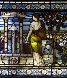 London, Thomas Goode Showroom, South Audley Street, GE Cooke, tilskrevet Frederick Vincent Hart (1843-1914), Classical Maidens In A Garden, 1876