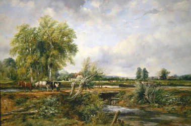 Pastoralt landskap (olje på lerret)