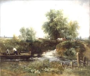 Elv med Horses Crossing og Skiff