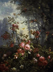 Studie av roser og sommerfugler. Maleri av Ernest Ludolf Meyer (1848–1922 tysk) Privat samling