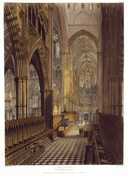 The Choir, plate 7 fra Westminster Abbey, gravert av J. Bluck (fl.1791-1831) pub. av Rudolph Ackermann (1764-1834) 1811 (akvatint)