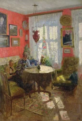 Rødt interiør (olje på lerret)
