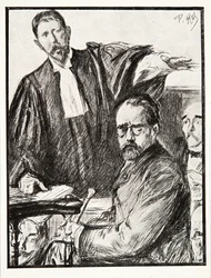 Dreyfus under rettssaken hans, fra History of the Third Republic, Vol. I, Politisk historie, pub.1933 (litho)