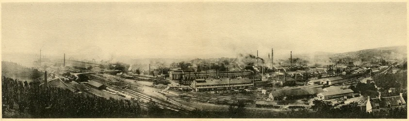 Le Creusot, panoramautsikt fra Album des Fers et Aaciers fra selskapet Schneider & Cie, 1895