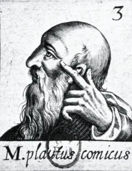 (med klokken fra venstre) Portrett av Horace (65-8 f.Kr.); portrett av Scipio Aemilianus (Africanus Minor) (185-129 f.Kr.); portrett av Plautus (ca. 254-184 f.Kr.) (detalj av 84908)