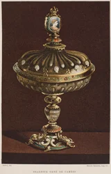 Søt krukke fra 1600-tallet med cameos, illustrasjon fra Dictionnaire de lameublement et de la dekorasjonen av Henry Havard, bind 2, tallerken 11, Paris, Maison Quantin, 1878