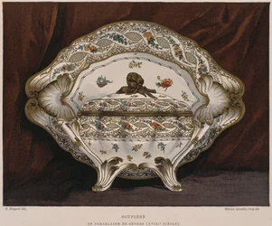 Sevres porselensterrin fra 1700-tallet, illustrasjon fra Dictionary of furnishing and decoration av Henry Havard, bind 4, plate 45, Paris, Maison Quantin, 1878