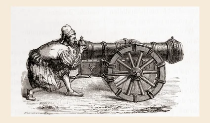 En tysk kanon fra 1500-tallet, fra Les Merveilles de la Science, publisert ca. 1870 (gravering)