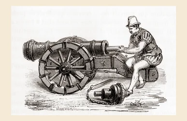 En tysk kanon fra 1500-tallet, fra Les Merveilles de la Science, publisert ca. 1870 (gravering)