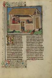 En jeger som passer på hunder med kennel, ca. 1430-40 (tempera, gull, sølvmaling og blad på pergament)