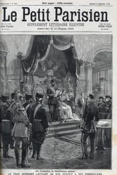 A Proposal for General Disarmament (made to the European Powers) - Tsar Nicholas II (1868-1918) reading his recript to his advisers. Le Petit Parisien