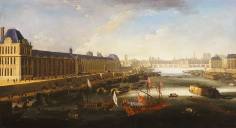 En utsikt over Paris og Seinen med utsikt østover fra Pont Barbier, ca. 1668